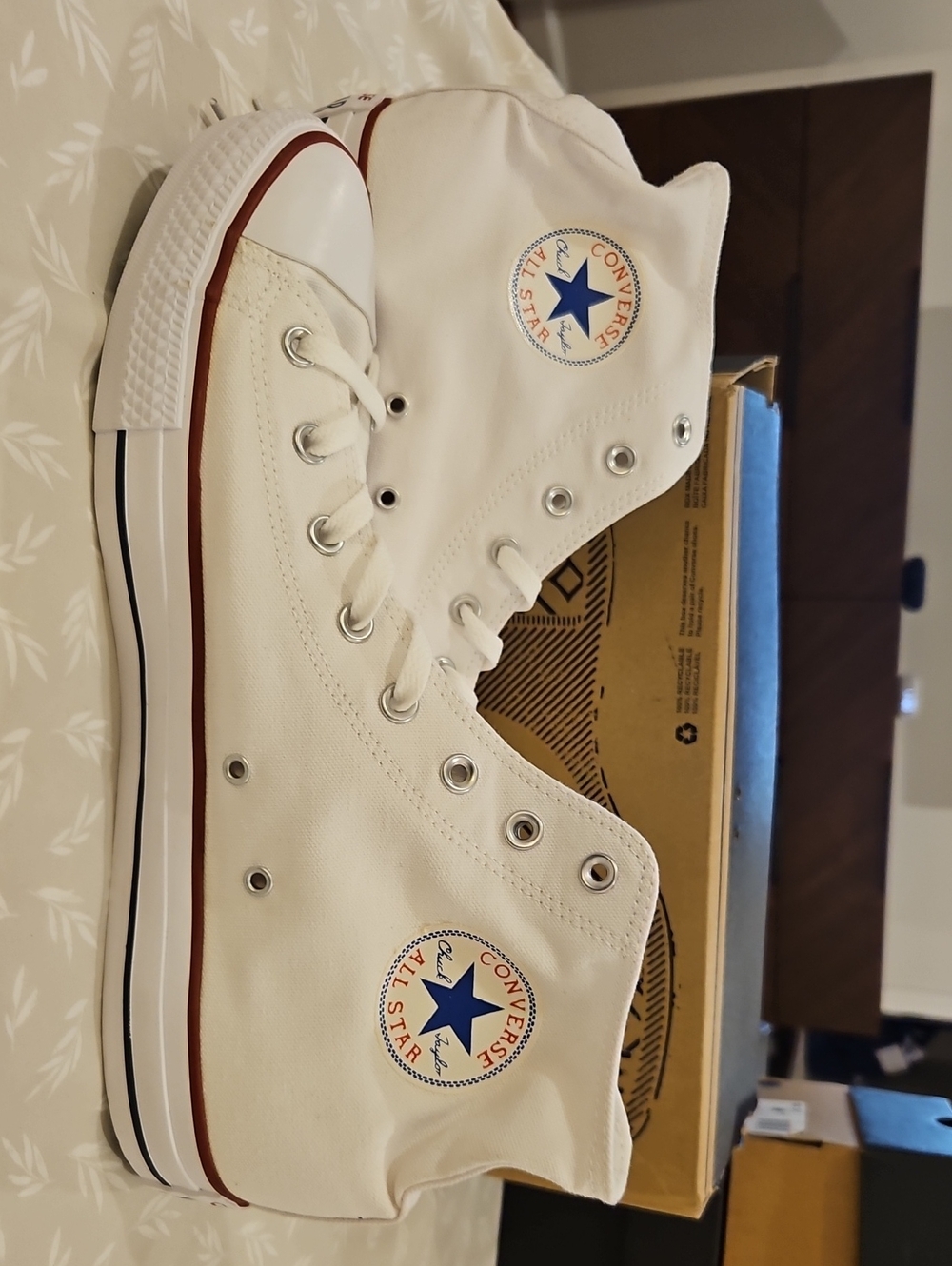 Converse White High Top Kids' Sneakers with Blue Star Patch